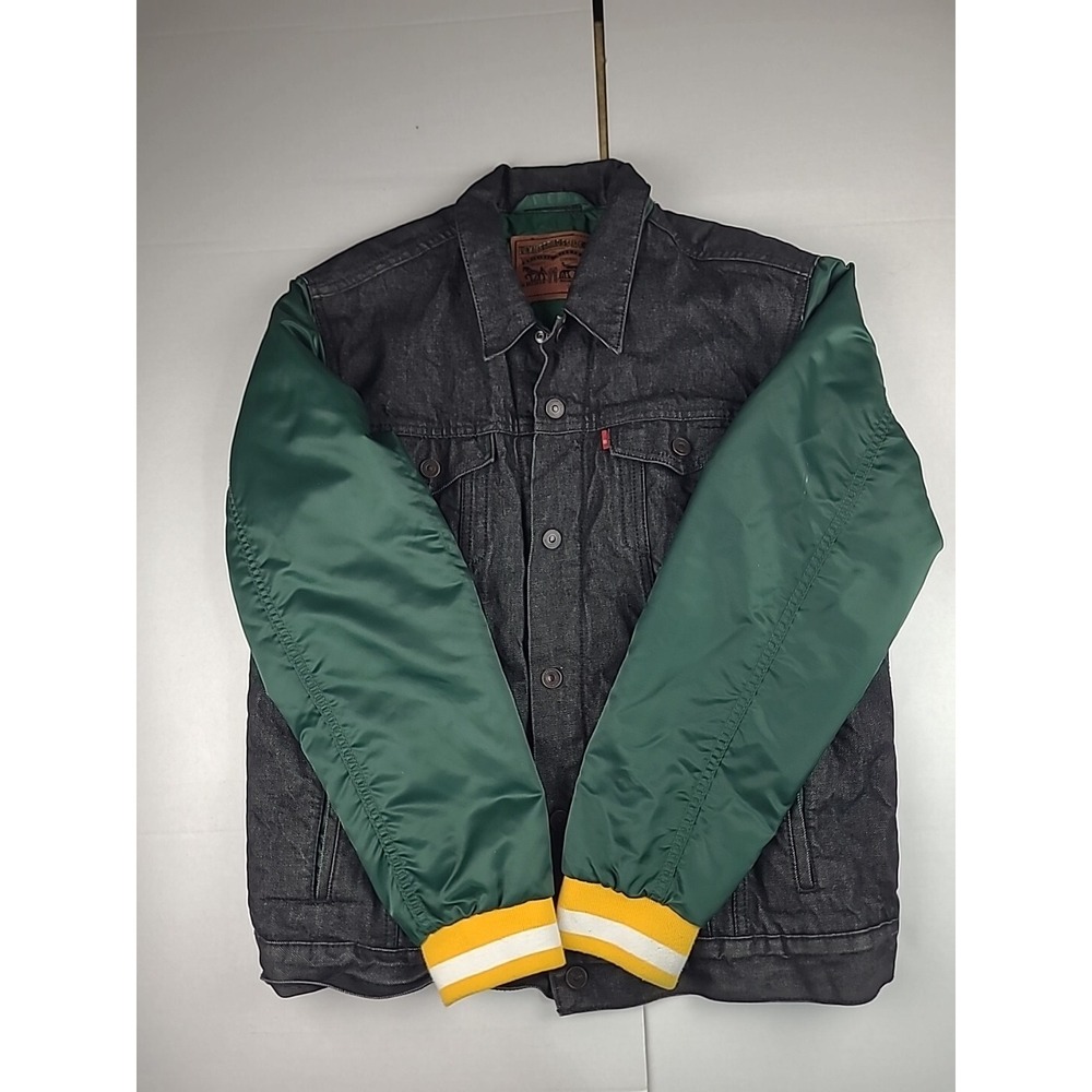Green‎ Bay Packers Denim Jacket Mens Large Levi's NFL Black Green Gold Rare